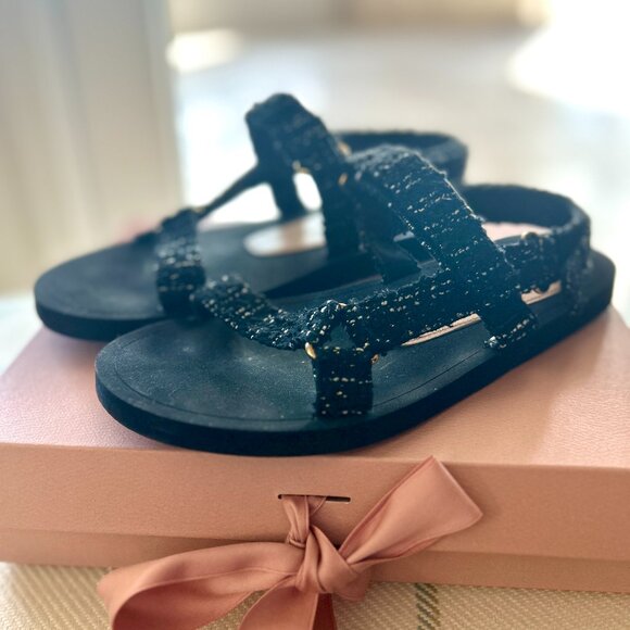 Stuart Weitzman Vail Sport Black Tweed Sandals - Size 6.5 - Excellent Condition - Picture 3 of 16